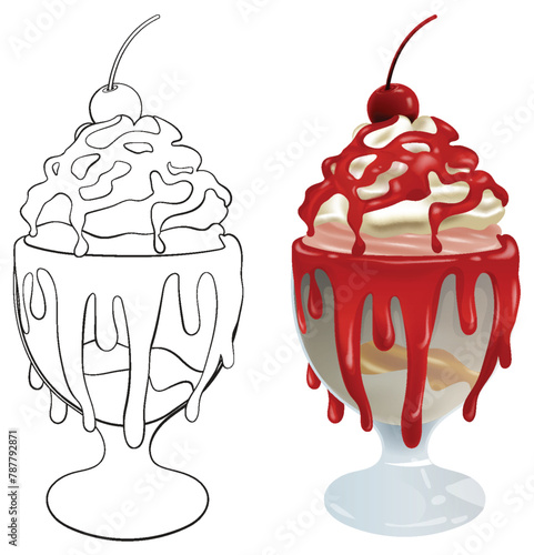 Vector illustration of a colorful ice cream sundae.