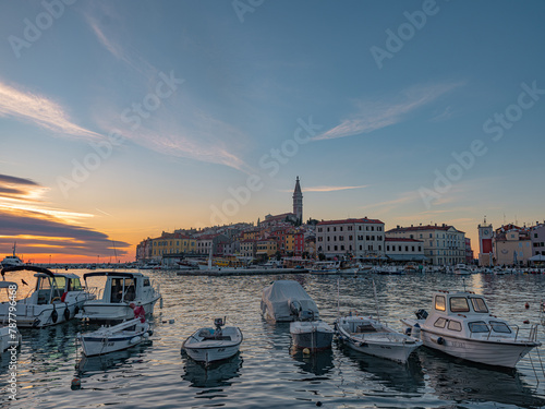 Sunset view in Rovinj,  an ancient town in Croatia. © Zimu