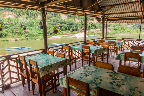 View of Nam Ou river from a restaurant in Muang Khua town, Laos