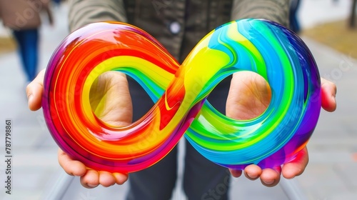  A person tightly holds two colorful objects in each hand
