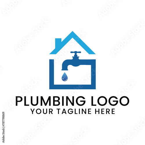 plumbing logo, emblem, creative symbol, vector icon with blue and modern shades