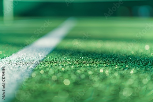  green grass beneath, white sideline demarcating boundaries, opposing verdant strips beyond photo