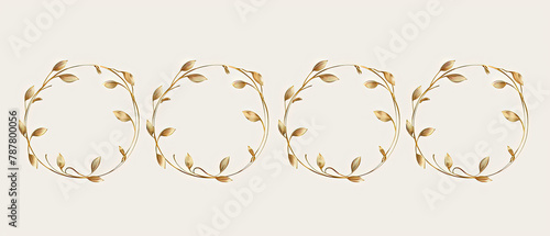 three gold oval frames with leaves and leaves on them