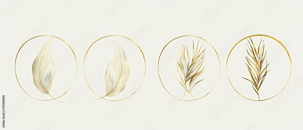 Fototapeta premium a four oval frames with different types of feathers on them
