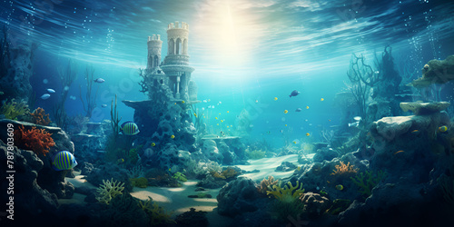 The castle in the ocean mystery submerged enchantment with water background 