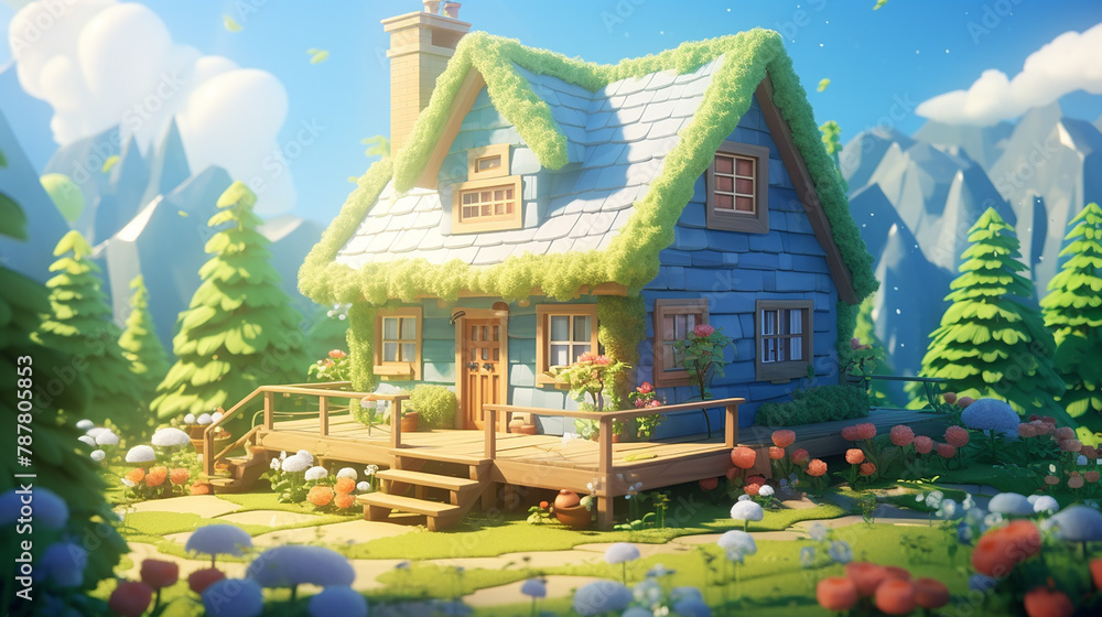 comfortable wooden house in fantasy village