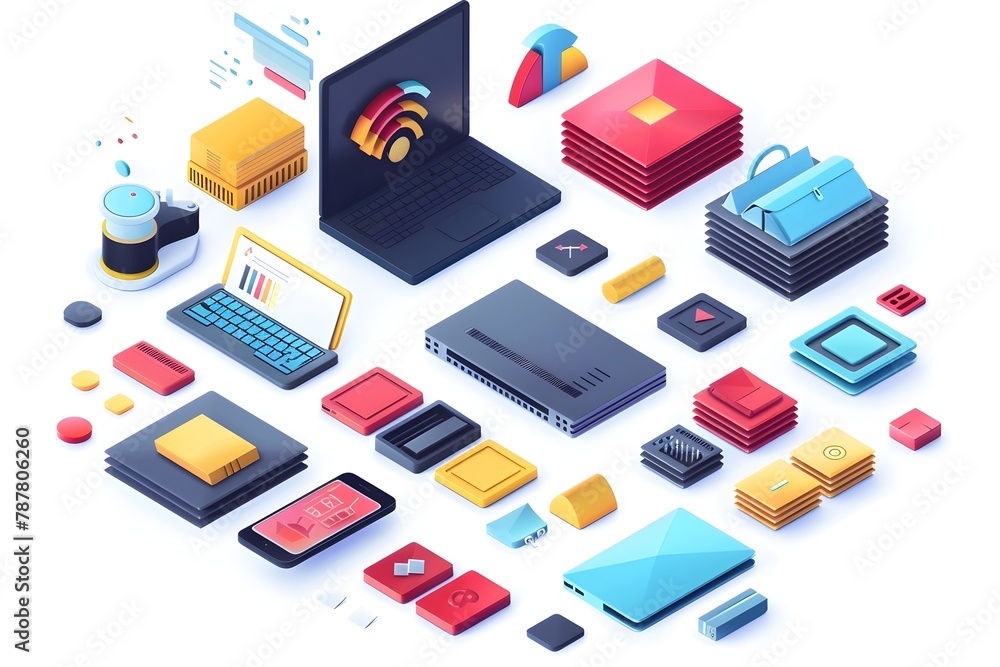 Minimalist D of Modern Data Storage and Technology Platforms on White Background Minimalist D of Modern Data Storage and Technology Platforms on White Background