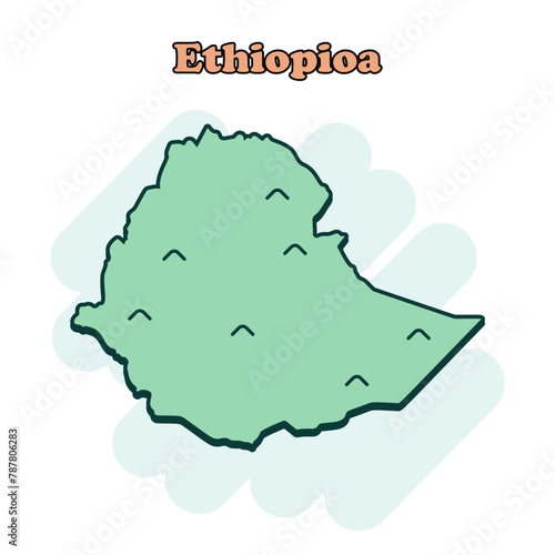 Ethiopioa cartoon colored map icon in comic style. Country sign illustration pictogram. Nation geography atlas business concept