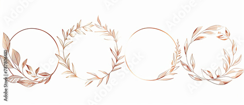 a three oval frames with leaves and a bird on them