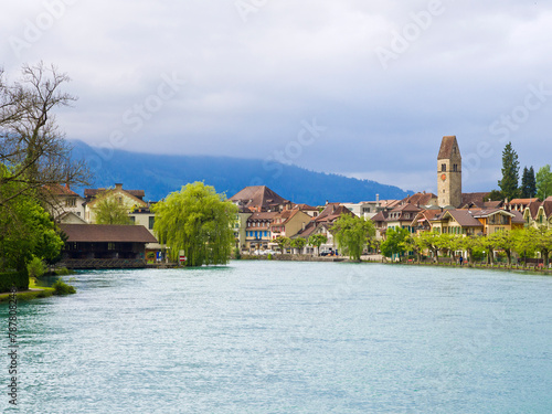 Landscapes of Interlaken town and Aare River in Switzerland.