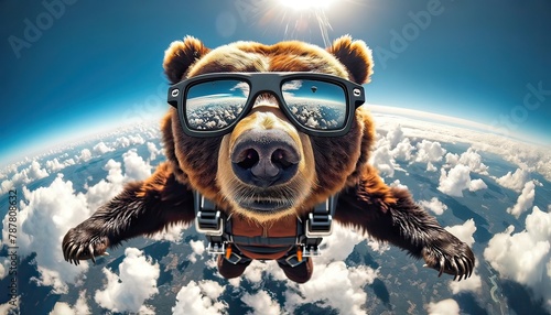 Adventurous Bear Skydiving with Goggles