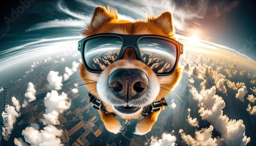 Adventurous Dog Skydiving with Goggles photo