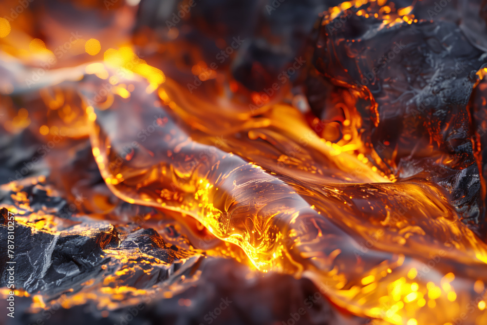 Intense close-up of bright yellow molten lava flow natural wallpaper background Intense close-up of bright yellow molten lava flow natural wallpaper background