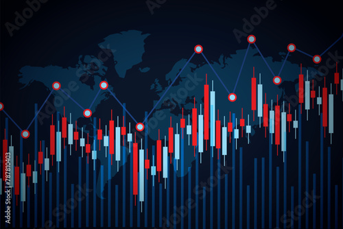 Forex and stock exchange chart vector illustration. Japanese candle stick graph of stock market trading. Finance and forex trade background