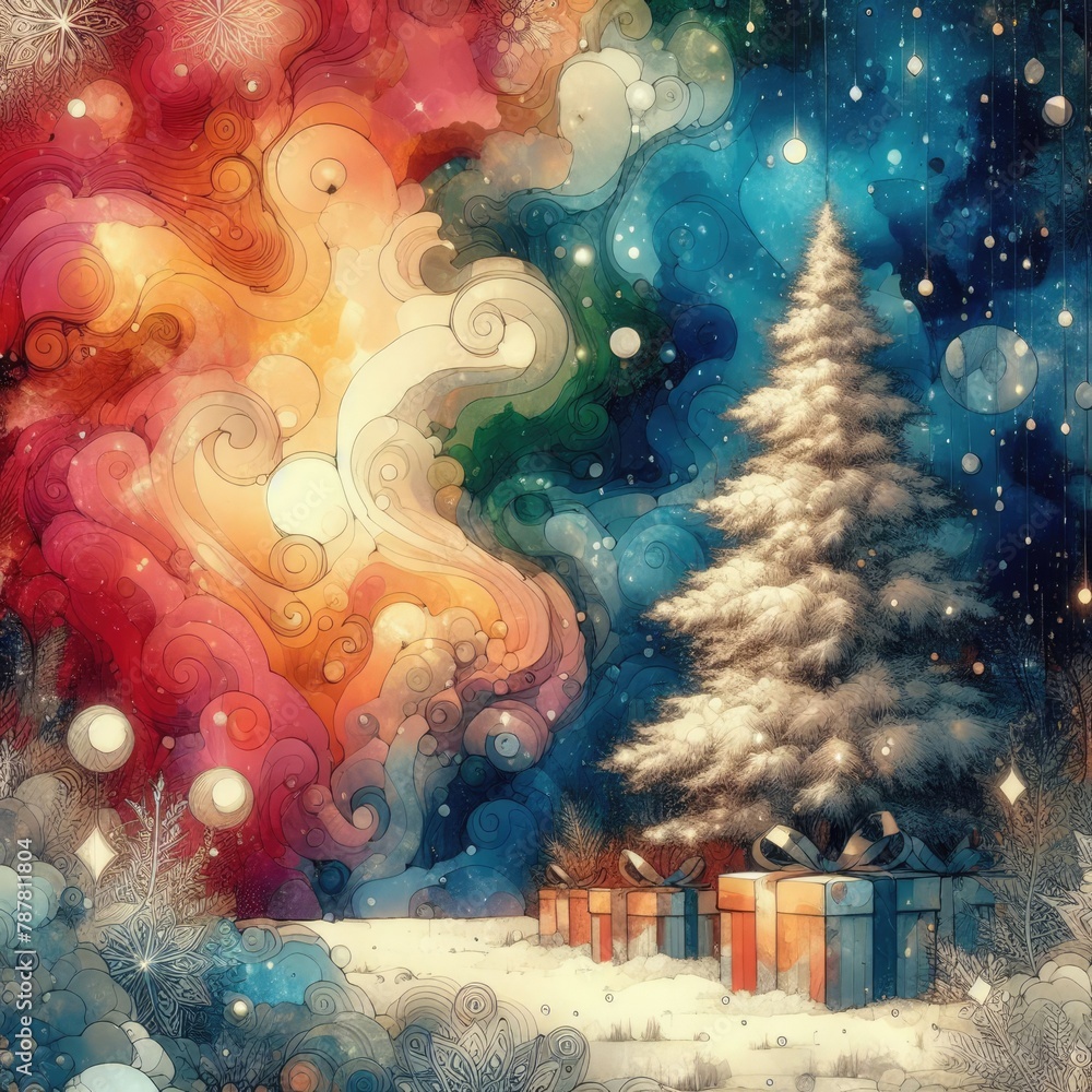Christmas watercolor landscape with Generative AI. Christmas watercolor landscape with Generative AI.