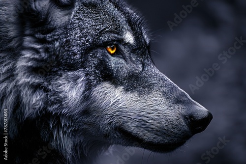Portrait of a wolf with yellow eyes, Close-up