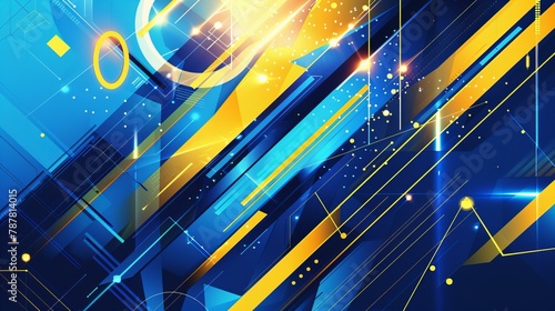 Dynamic blue-and-yellow palette, sleek lines, professional illustration, spotlight scene, technological prowess photo