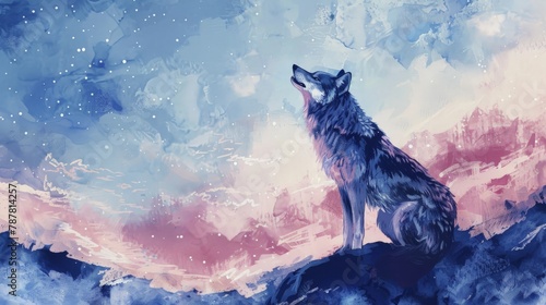 The gray wolf is a mammal. Carnivores are quite fierce, agile, intelligent, and hunt in teams. Watercolor painting. Use for wallpaper, posters, postcards, brochures.