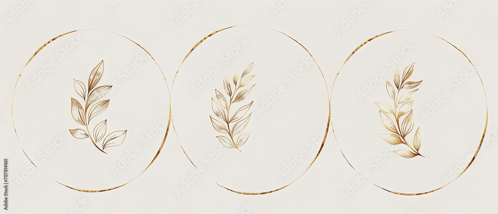 three oval frames with gold leaf designs on them on a white surface