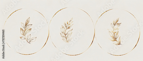 three oval frames with gold leaf designs on them on a white surface