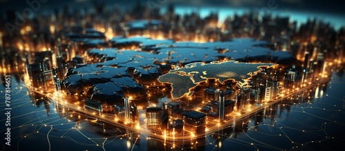 3D rendering of a circuit board with a city in the background © KRIS