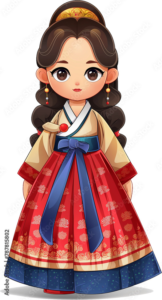 Korean Girl in Hanbok cartoon style icon white background