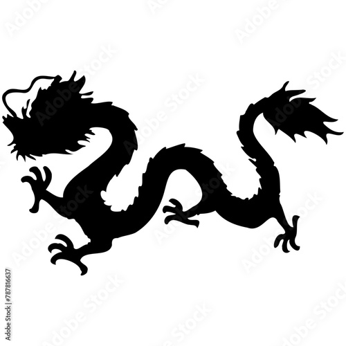 Chinese Dragon Silhouette on White Background. Black Dragon Silhouette