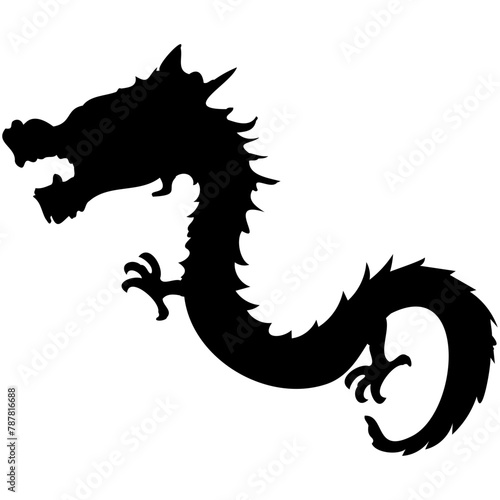 Chinese Dragon Silhouette on White Background. Black Dragon Silhouette