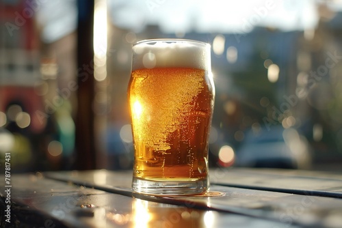 Glass of beer on the table in a pub   Selective focus