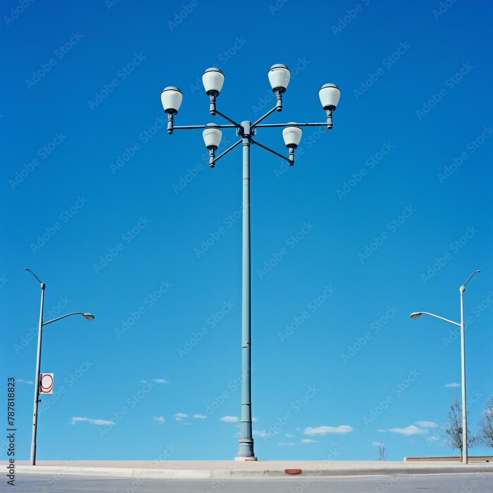 Street lamp on blue sky background,  Square composition with empty space for text