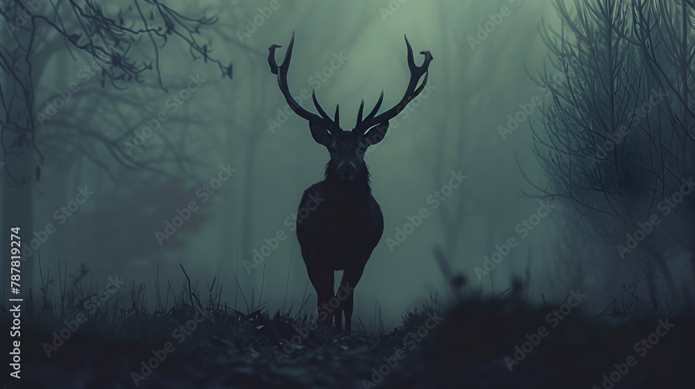 silhouette head deer, generative Ai - obrazy, fototapety, plakaty 