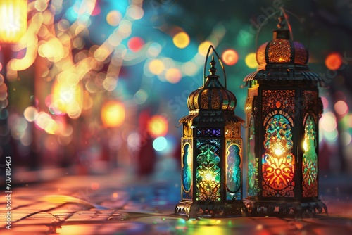 Lanterns for Ramadan Kareem with bokeh background