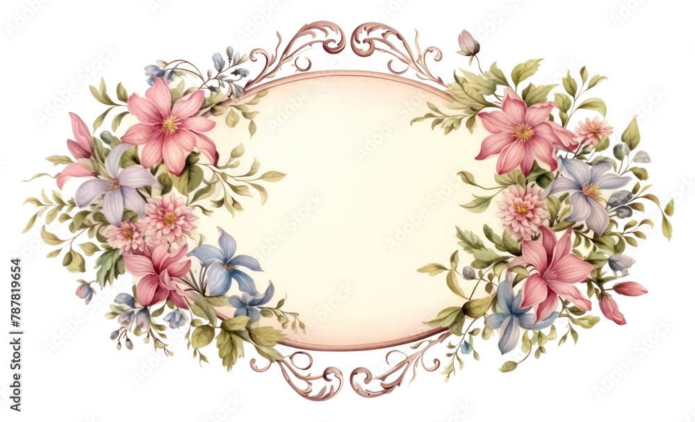 PNG  Vintage flowers oval frame pattern white background accessories