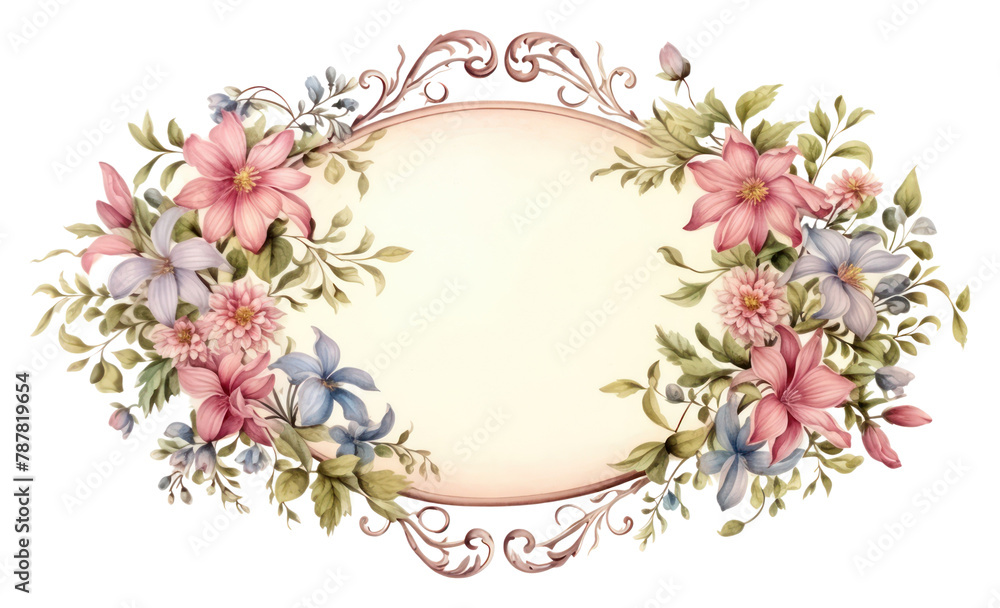 Obraz premium PNG Vintage flowers oval frame pattern white background accessories