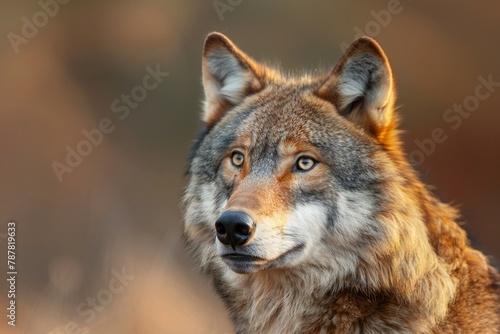 Portrait of a wolf  Canis lupus  in the wilderness