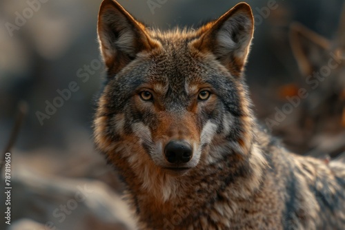 Close-up portrait of a wolf in the forest   Wildlife scene from nature