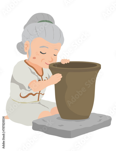 土器を作る縄文時代のお婆さん
