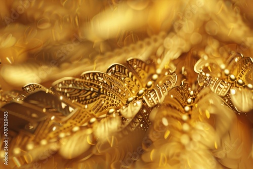 Close-Up View of Luxurious Gold Jewelry Texture Against Opulent Fashion Background AI Image