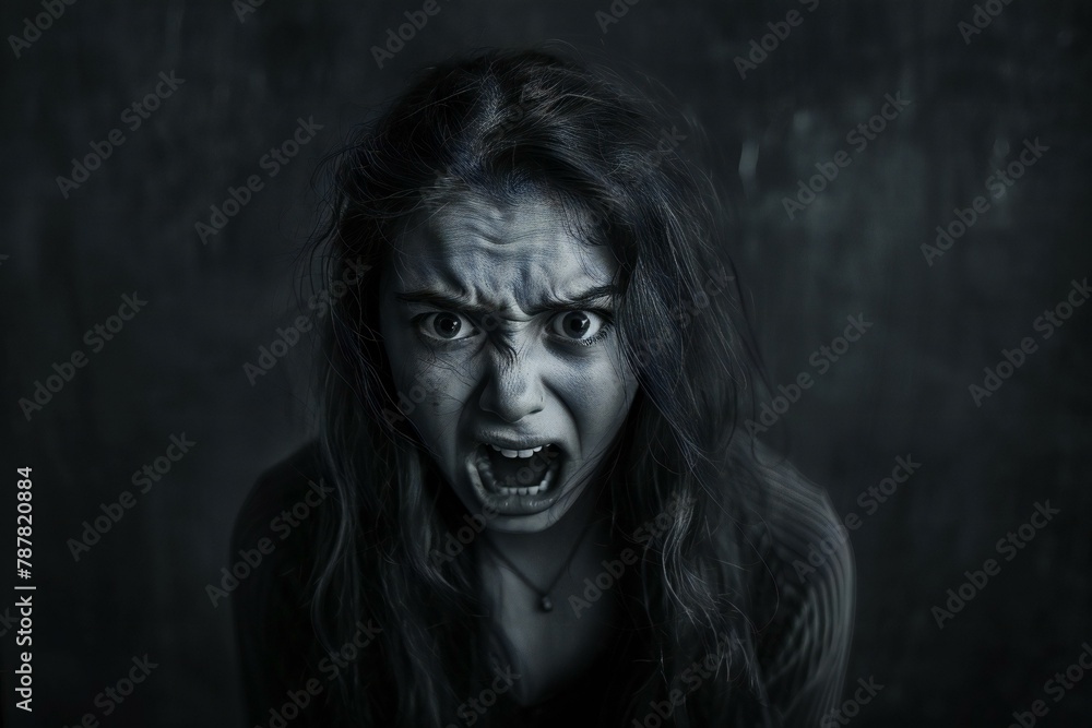 Scary woman in haunted house, halloween concept, horror