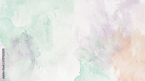 Dreamy watercolor in pale mint and lavender, peach accents for serene designs. photo