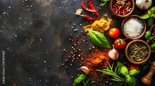 Food ingredients and spices for cooking delicious pizza