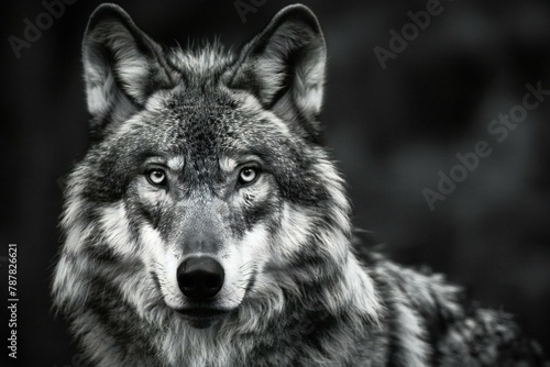 Black and white portrait of a wolf (Canis lupus)