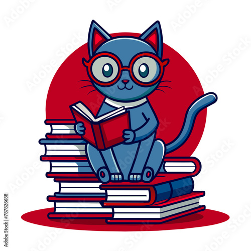 Cat with Books, Embodying the Roles of Both Teacher and Student