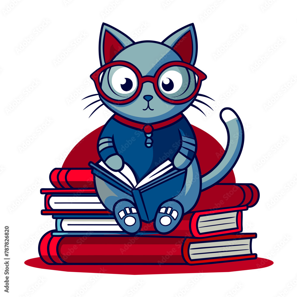 Cat with Books, Embodying the Roles of Both Teacher and Student