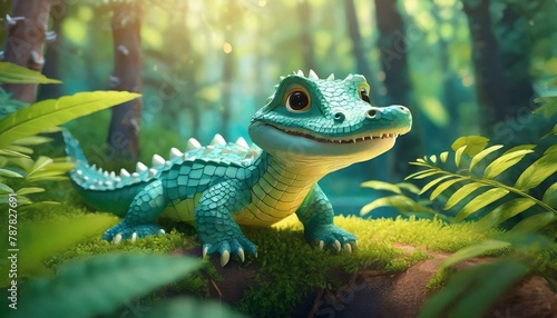 A Baby Crocodile in The Forest
