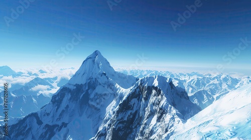 VR Everest climb, firstperson, realistic icy textures, clear blue sky © Piyapan
