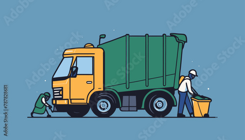 Modern Flat Style Vector Illustration: Dustmen Cleaning Trash Can Doodle Art