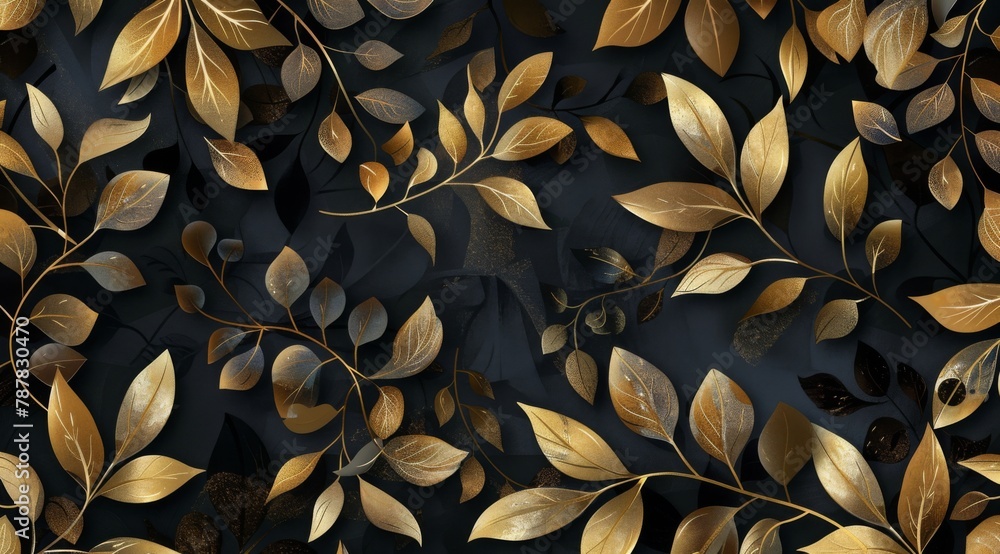 Seamless pattern with golden leaves on a dark background Seamless pattern with golden leaves on a dark background