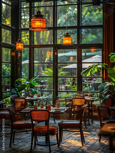 Cozy Restaurant Interior with Warm Lighting