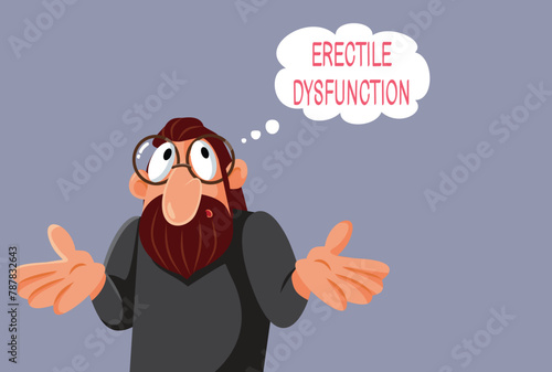 Guy Thinking About Erectile Dysfunction Problems Vector Illustration. Man trying to find out more about his health problems for better intimate life
